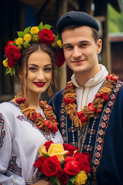 a photoshoot of a traditional Martisor celebration in a Romanian village