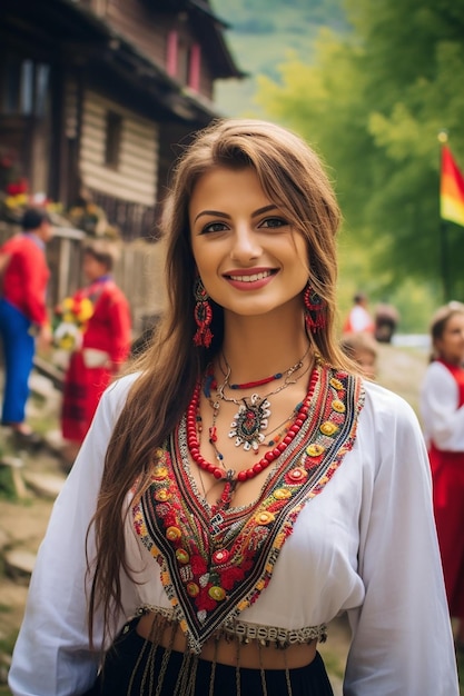 a photoshoot of a traditional Martisor celebration in a Romanian village