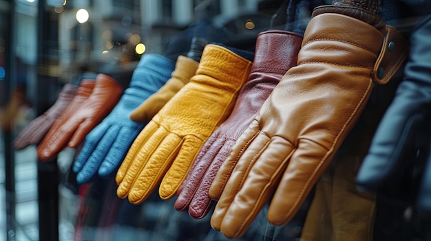 Photo a photostock image of a stylish leather gloves displayed in augmented reality with material quality touch screen compatibility and size options in a winter fashion boutique style of idea24club