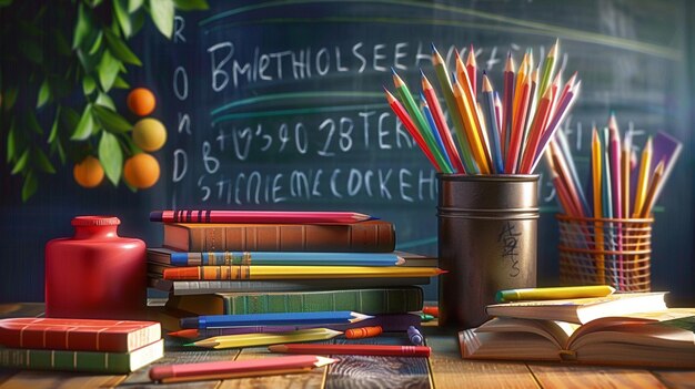 Photo photot of black board and stationaries back to school concept education and school concept