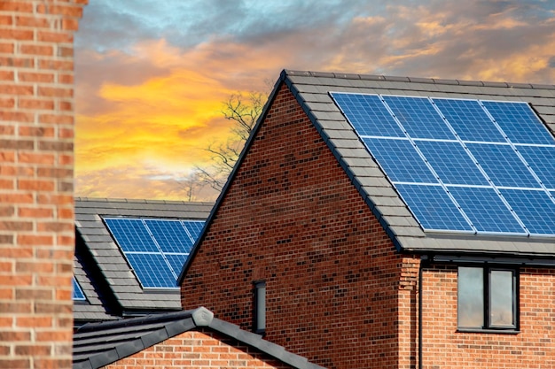 Photovoltaic solar panels on the roof of new house Roof with solar panels