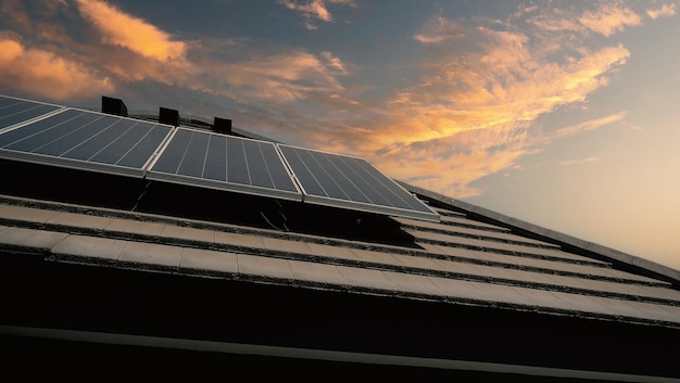 Photovoltaic. Solarcell panel. Solar roof power plant on the roof of a residential building. photo voltaic panels on house roof. Photovoltaic roof. Solar Energy concept. sustainable and clean power.