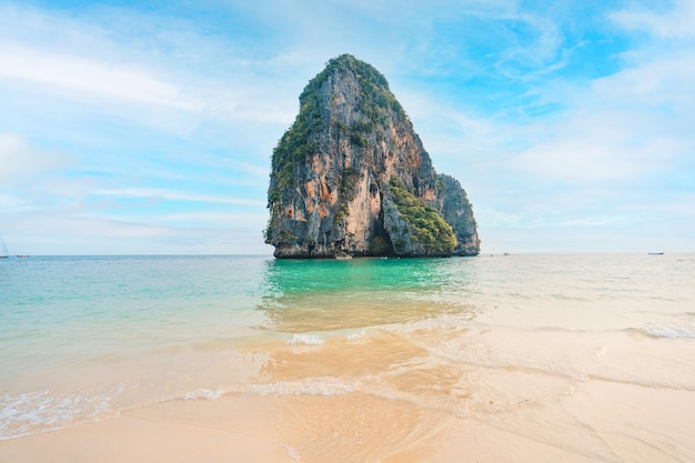 Phra Nang Beach Krabi Thailandsea beach and rocky mountains in tropical eveningevening sea view