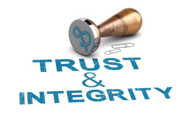 Photo phrase trust and integrity written on white background business ethics and trustworthy company