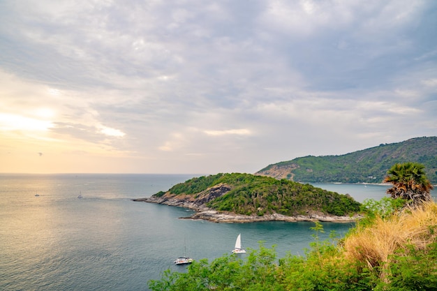 Phrom Thep Cape the tropical sea in twilight and sunset period scenic point of Phuket Island The Pearl of the Andaman SeaThailand popular for tourist in the world