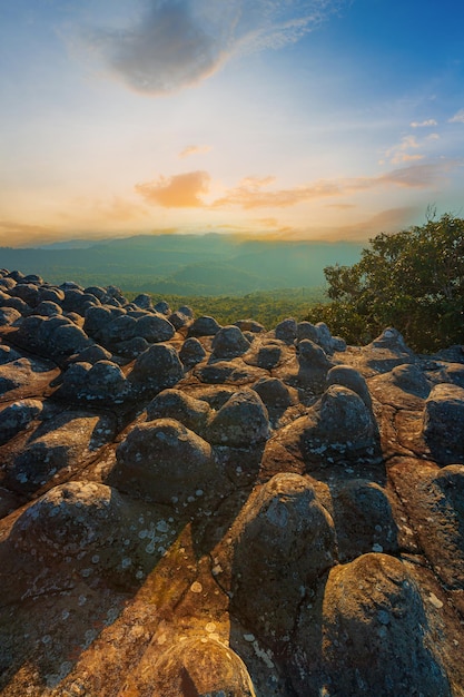 Phu Hin Rong Kla National Park, Thailand,Sunset at Lan Hin Pum under colorful sky