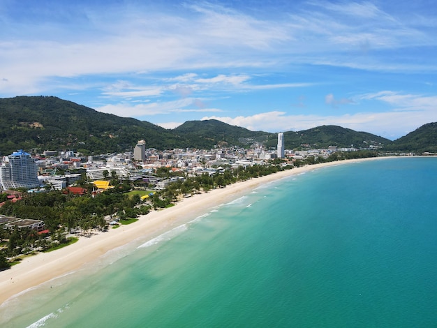 PHUKET THAILAND KARON BEACH 2021 Aerial view travel city and beach in summer tropical beach sea