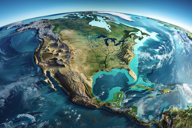 Physical Map of Planet Earth Focused on North America