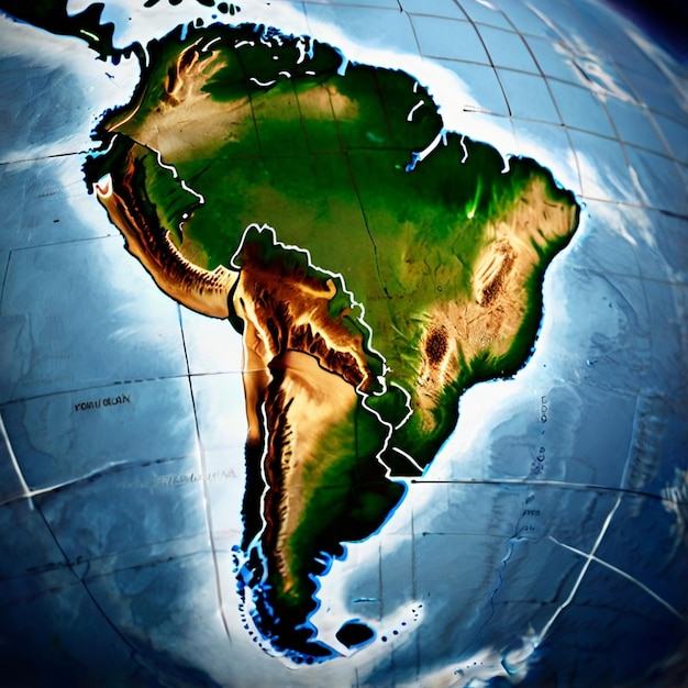 Photo physical map of south america created with ai