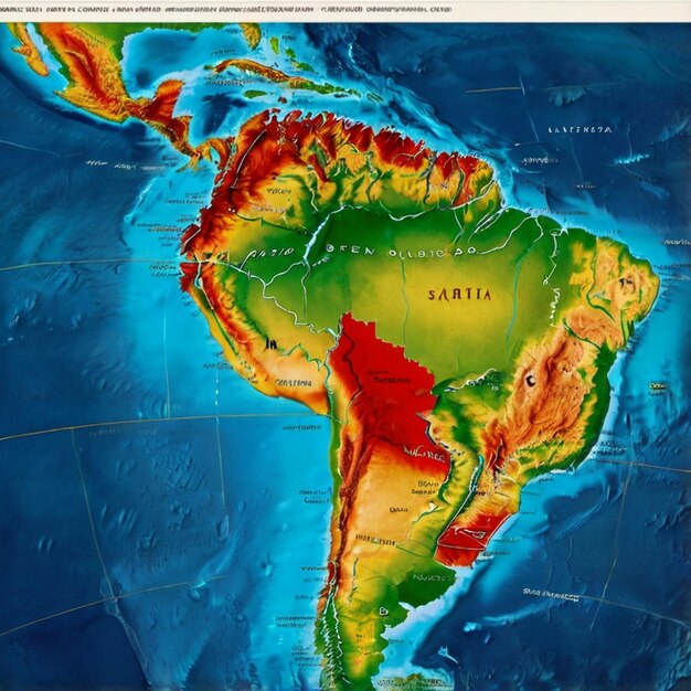 Photo physical map of south america created with ai