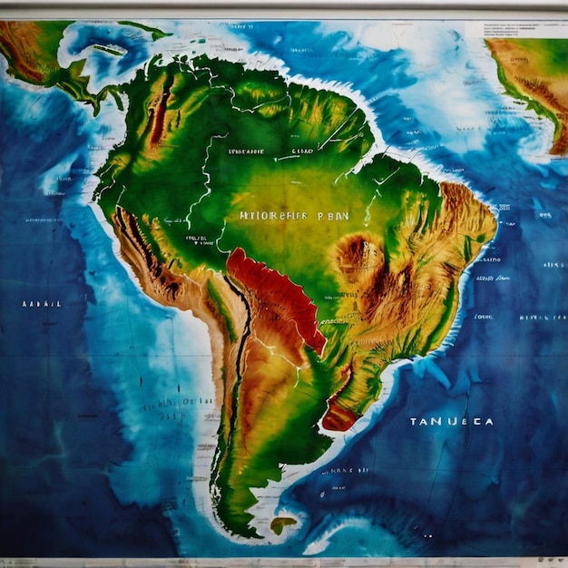 Photo physical map of south america created with ai