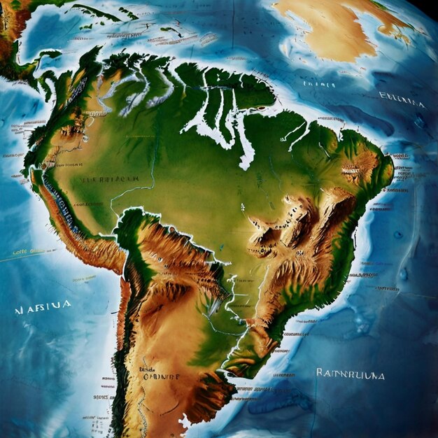 Photo physical map of south america created with ai