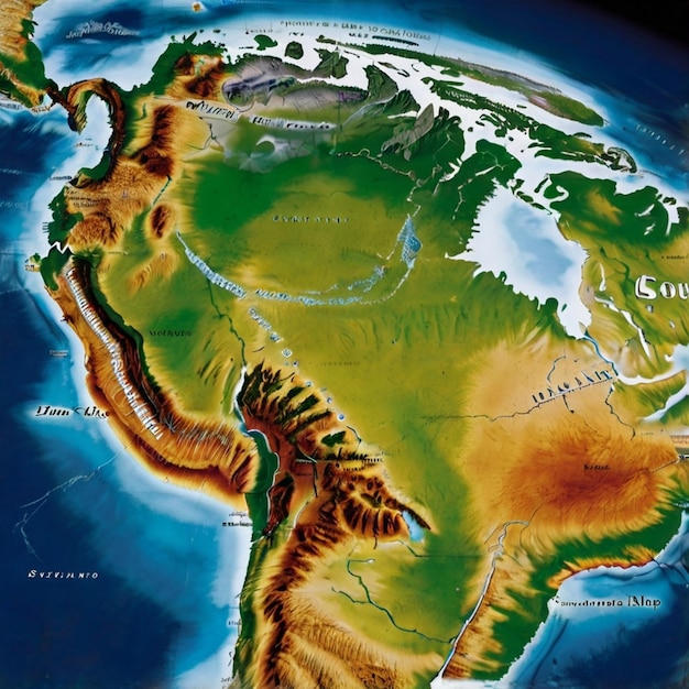 Photo physical map of south america created with ai