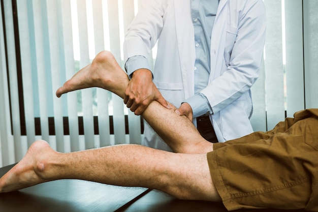 Physical therapists use their hands to check the calf muscles