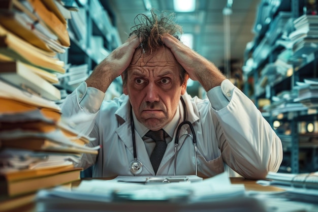 Photo physician examining papers