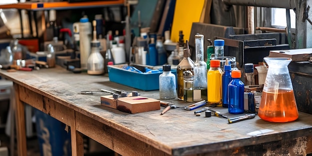 Photo physics experiment materials on workbench