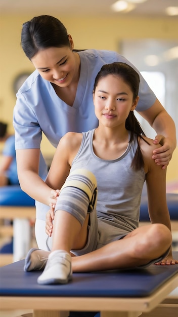 Physiotherapist helping a young female patient