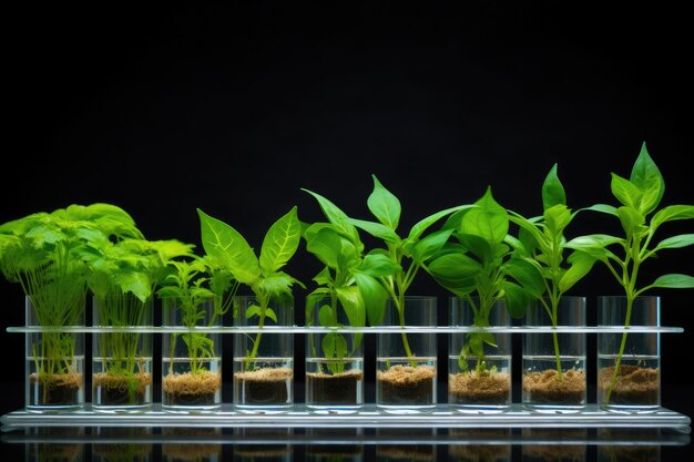 Photo phytology laboratory plants in glass test tubes