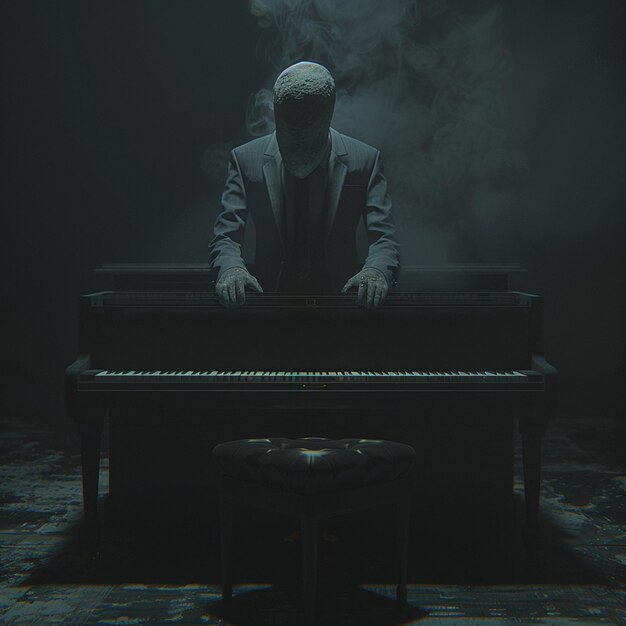 Photo a pianist in a suit performs on a headless piano in darkness