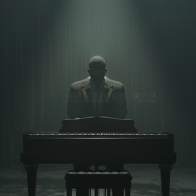 Photo a pianist in a suit performs on a headless piano in darkness