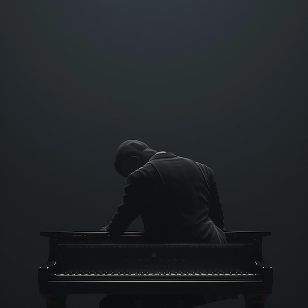 Photo a pianist in a suit performs on a headless piano in darkness