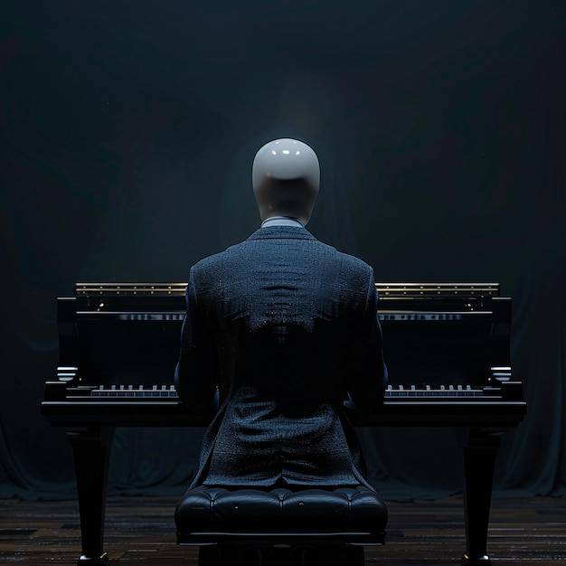 Photo a pianist in a suit performs on a headless piano in darkness