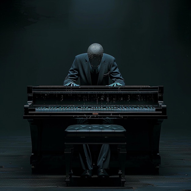 Photo a pianist in a suit performs on a headless piano in darkness