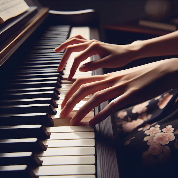 Photo a pianists hands gracefully gliding over the keys of a grand piano creating melodious jazz tunes