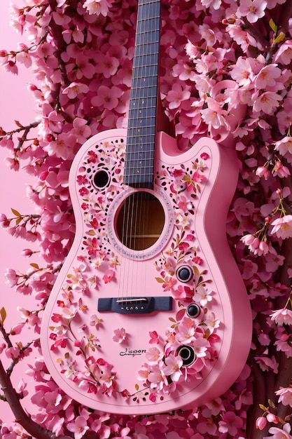 piano acoustic art on background cherry blossoms