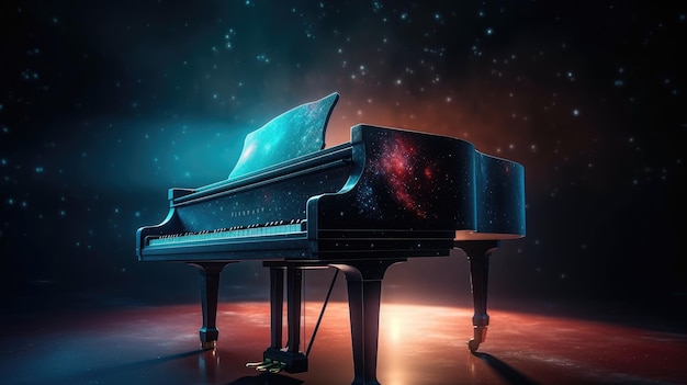 Piano on a dark background with stars