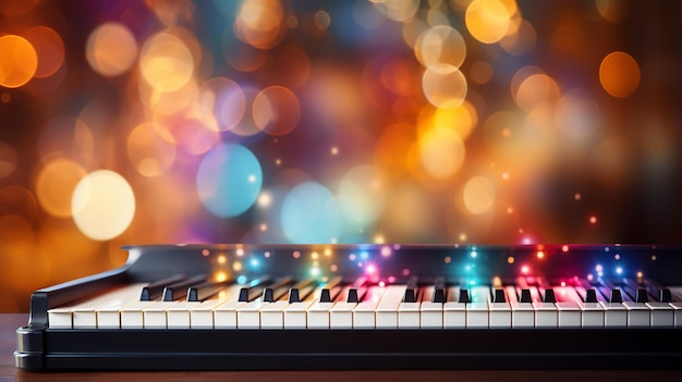 Piano keys closeup on a blurred background with bokeh