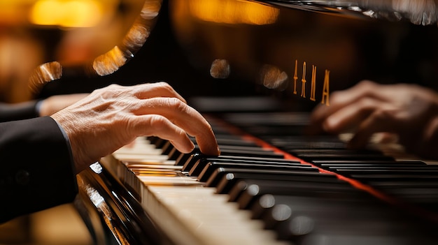 Piano Keys in Focus CloseUp of Skilled Hands Playing a Grand