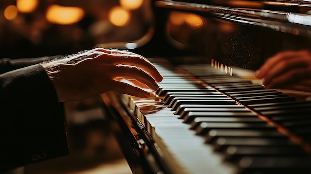 Piano Keys in Focus Expert Hands Play a Classic Instrument