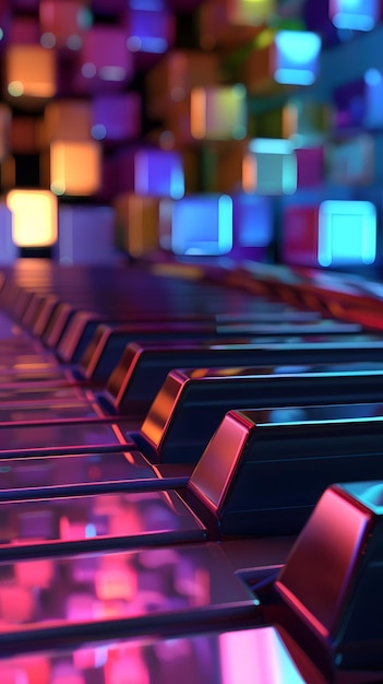 Piano keys glowing in colorful light