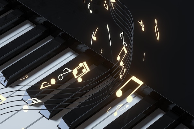 Piano keys with dark background 3d rendering