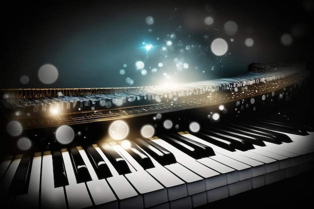 Piano and music notes on the background Illustration AI Generative