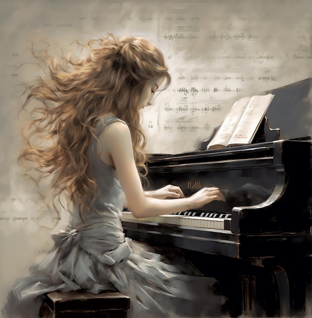 piano pastel with flowers in watercolor style photorealistic piano in the forest