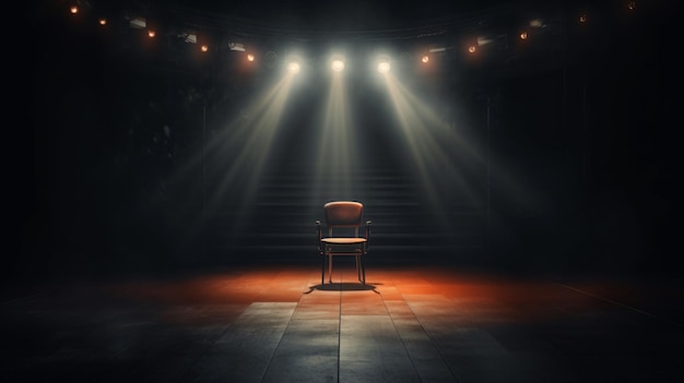 piano on a stage with lights behind it