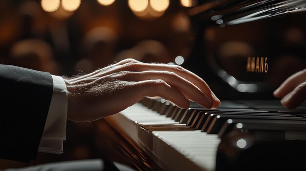 Photo piano virtuoso closeup of hands on the keys