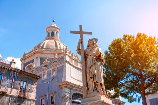 Piazza Duomo Statue in front of the Church of the Badia di Sant'Agata Italy in Catania in Sicily Italy