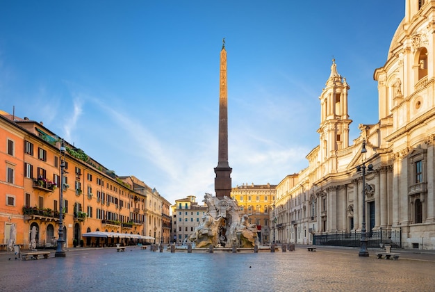 Piazza Navona and Fountain of Moor in the morning, Italy