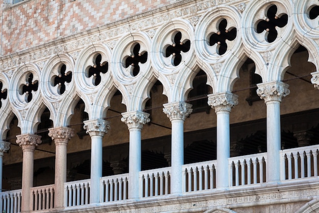 Piazza San Marco, Venice, Italy. Details in perspective on old palace facades.