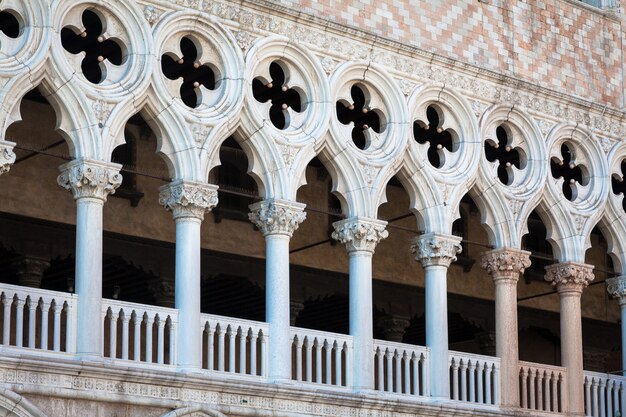 Piazza San Marco, Venice, Italy. Details in perspective on old palace facades.