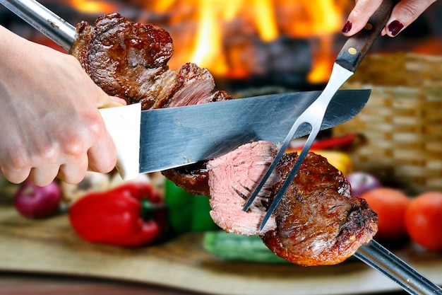 Picanha roasted in charcoal barbecue