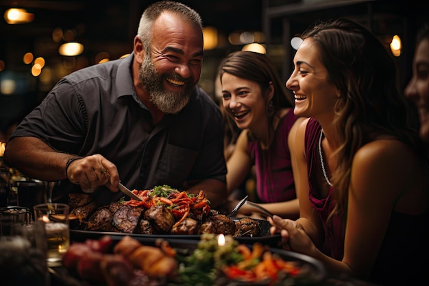 Picanha station on the barbecue with animated guests generative IA