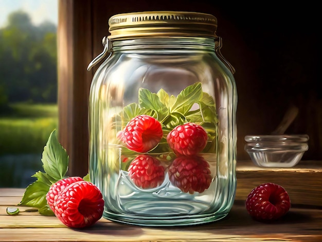 Pickel Jar Artwork with Rasberry and Tomato