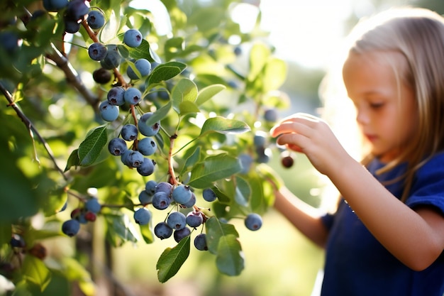 Photo picking blueberries in the sunshine