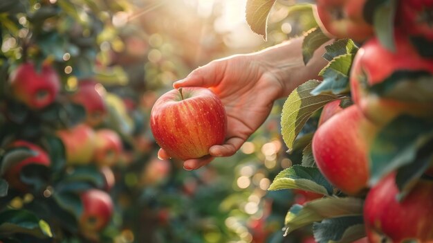 Picking ripe apples in the garden Collecting happiness