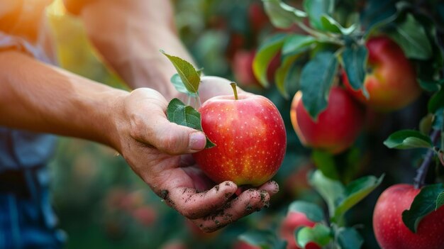 Picking ripe apples in the garden Collecting happiness