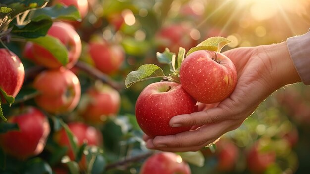 Picking ripe apples in the garden Collecting happiness